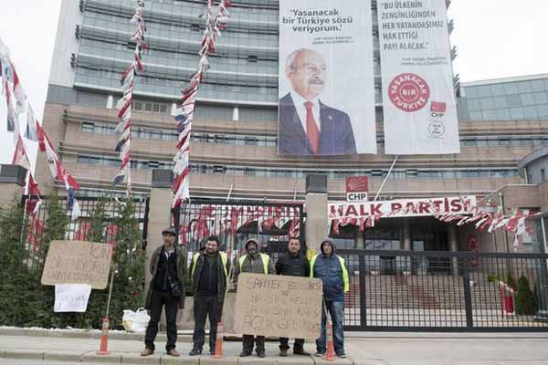 CHP Genel Merkezi önünde işçiler açlık grevine girdi