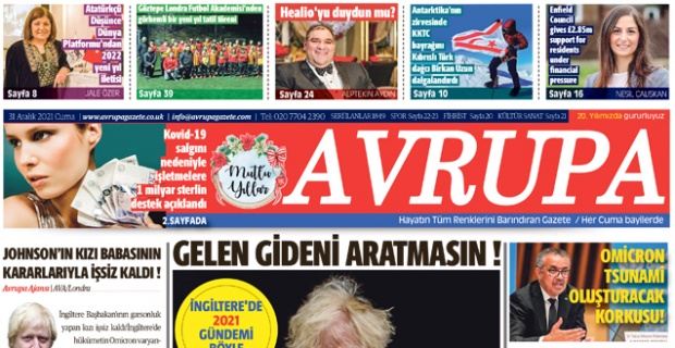 Avrupa Gazetesi 31 Aralık 2021 Baskısı E-gazete sayfaları Mutlu Yıllar Dileriz