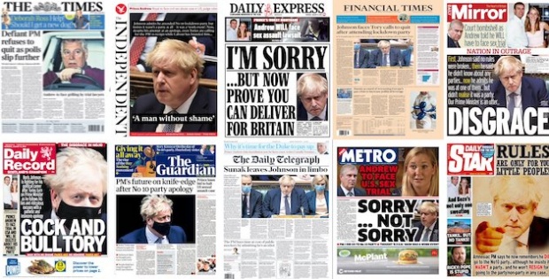 İngiltere Başbakanı Boris Johnson özür diledi ama İngiliz basınına göre başbakanın günleri sayılı! İşte  İngiliz basını manşetleri