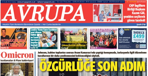 Avrupa Gazetesi 21 Ocak 2022 Baskısı dün gece çıktı, dağıtıldı.