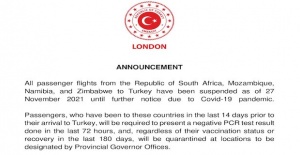 Omicron varyantıyla ilgili Londra ve Dublin Büyükelçiliği'nden Türkiye'ye güncel seyahat kuralları açıklaması